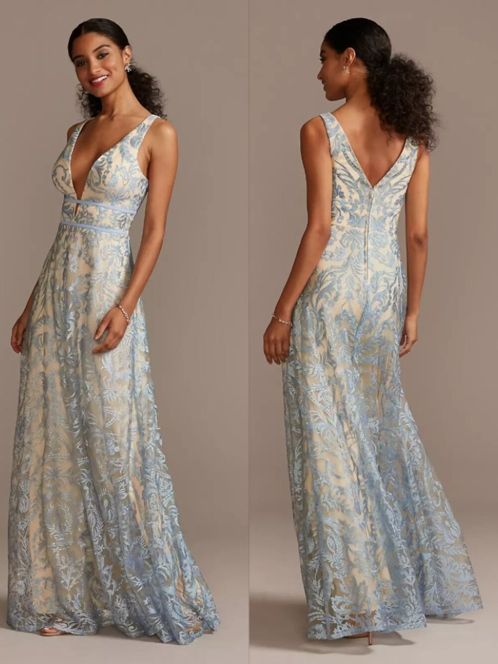 Speechless Embroidered Mesh A-Line Deep V Formal Gown Blue Size 11 NWT